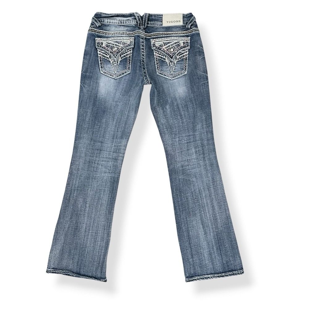 Vigoss Jeans Women 29x29 Blue New York Bootcut Rhinestone Embroidered Y2K